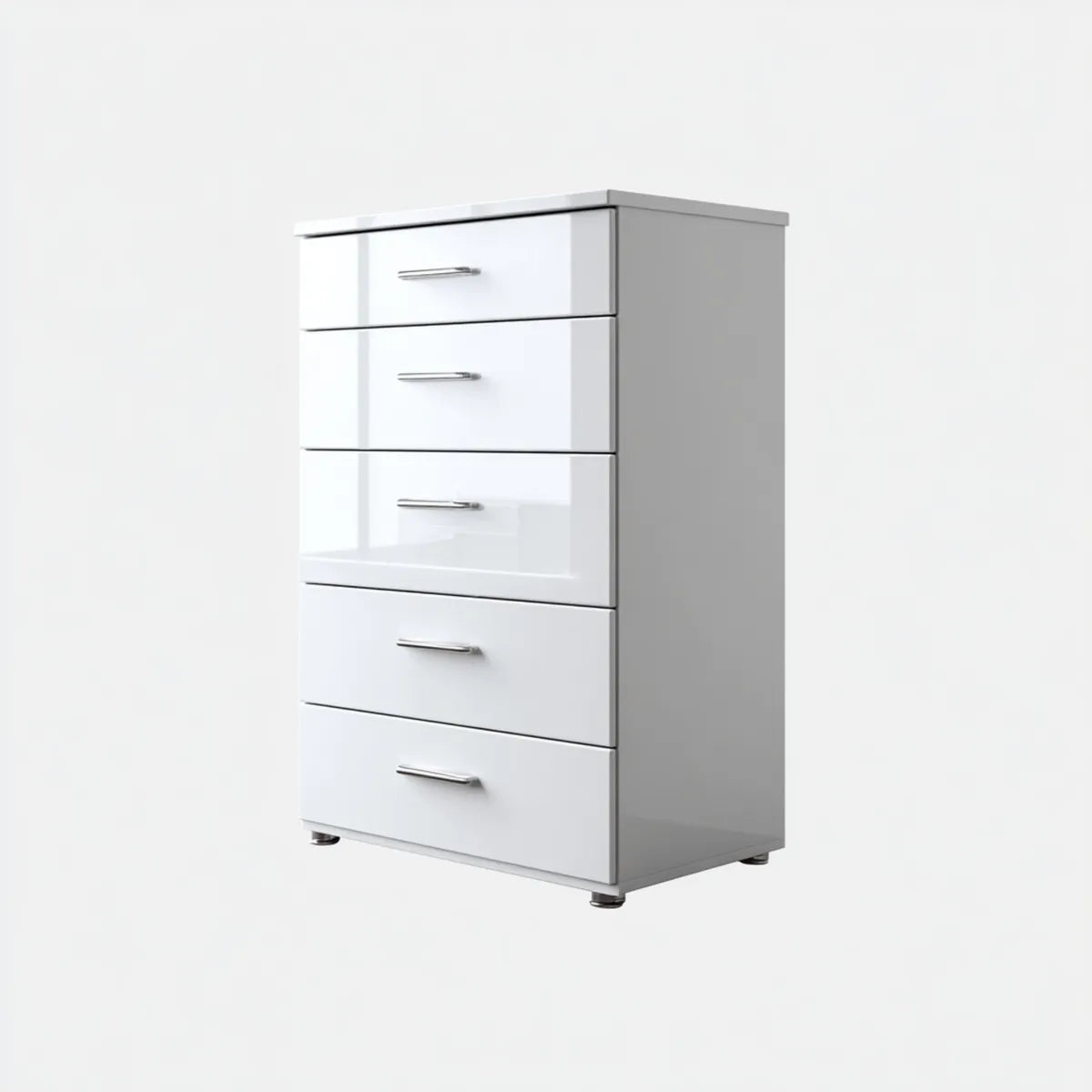 Komoda, Wygoda 5 białych szuflady błyszczące prostokątne w panelach MDF 60 x 40 x 110 cm