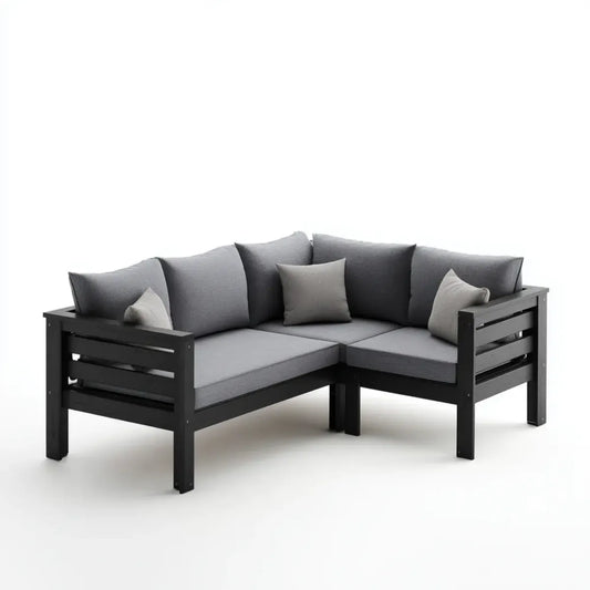 Sofa ogrodowa, narożna kanapa ogrodowa 4 miejsca szary antracyt 190 x 190 x 70 cm z konstrukcji stalowej i poliestrowych poduszki L kształt