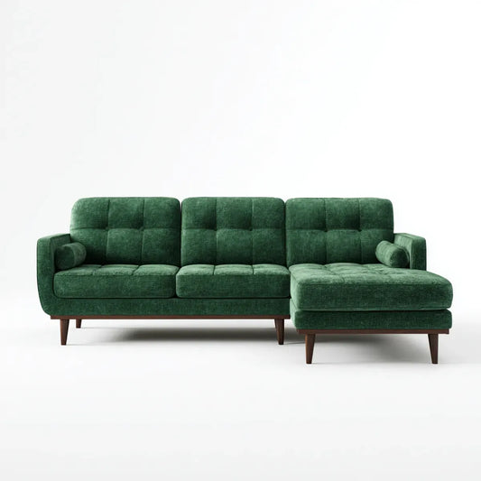 Sofa, Rożna sofa z rekamierem w kolorze zielonym 250 x 160 x 85 cm poliestrowa szenila w kształcie L