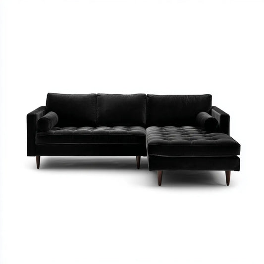 Sofa, Kanapa narożna z szezlongiem Czarna 260 x 160 x 85 cm poliestrowy aksamit kształt litery L