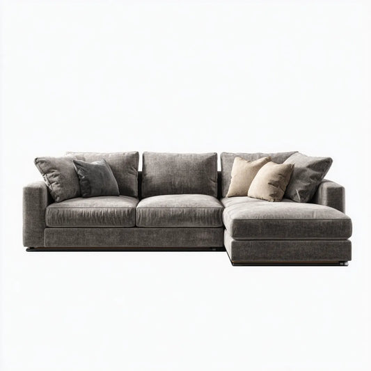 Sofa, Kanapa narożna z szezlongiem Szara 290 x 170 x 85 cm poliestrowy aksamit kształt litery L