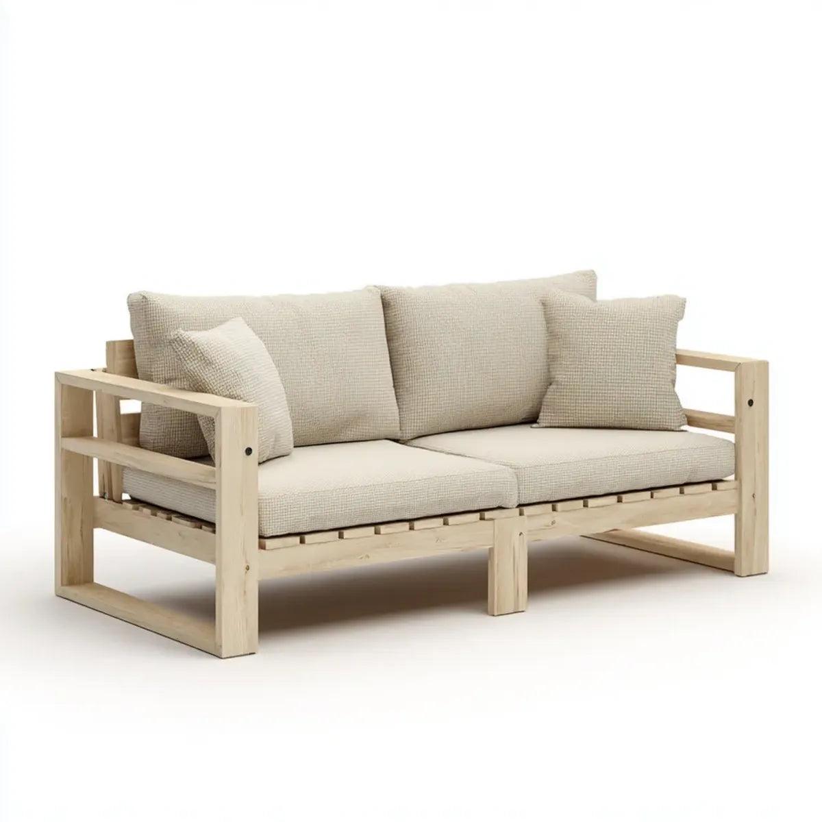 Sofa ogrodowa, Tapczan ogrodowy 2 beżowe siedzenia 160 x 80 x 75 cm w litym drewnie z prostokątnej sosny z poduszkami