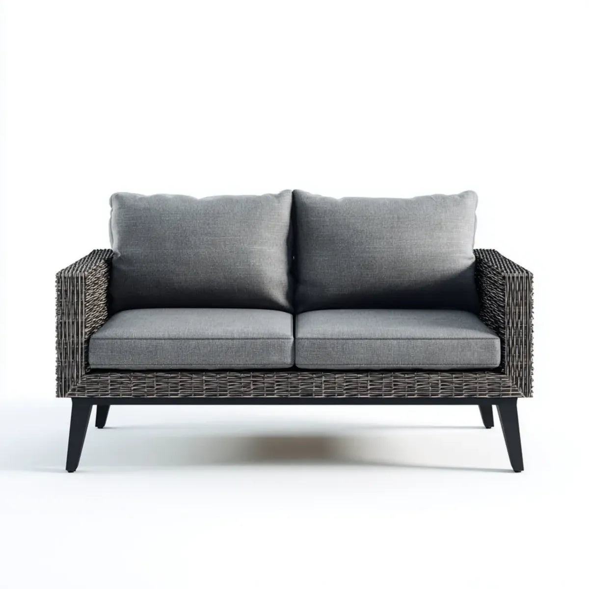 Sofa ogrodowa, Tapczan ogrodowy 2 miejsca szary antracyt 140 x 75 x 78 cm w prostokątnym rattanie PE