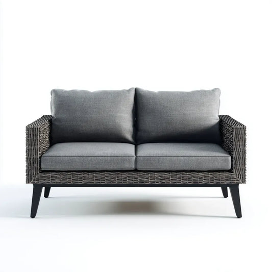 Sofa ogrodowa, Tapczan ogrodowy 2 miejsca szary antracyt 140 x 75 x 78 cm w prostokątnym rattanie PE
