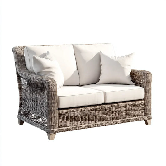 Sofa ogrodowa, Tapczan ogrodowy 2 naturalne i białe miejsca w prostokątnym rattanie plecione 150 x 85 cm, 150 x 85 x 85 cm
