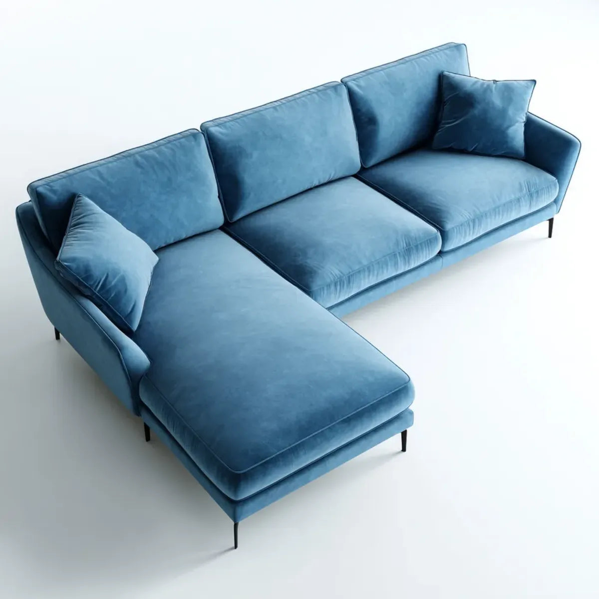 Sofa, Kanapa narożna z niebieskim otomańskim 280 x 160 cm poliestrowym aksamitem optycznym L-shape
