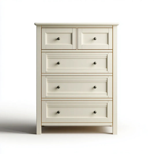 Komoda, 5 szuflady z białymi, off- białymi panelami MDF 90 x 45 x 120 cm prostokątnymi